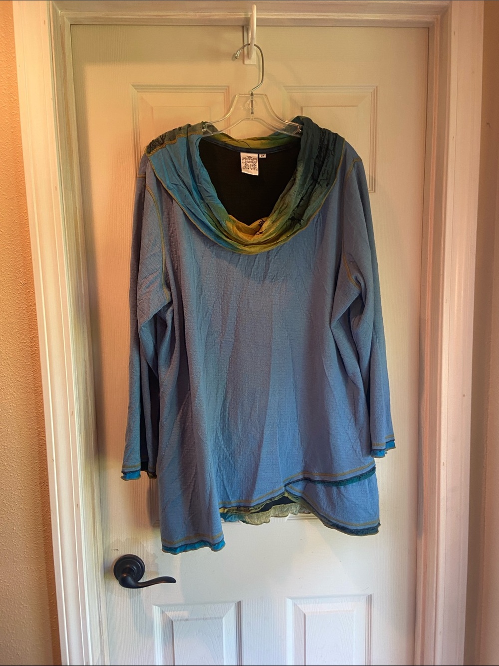 Parsley & Sage Blue Tunic with Green Trim Hood